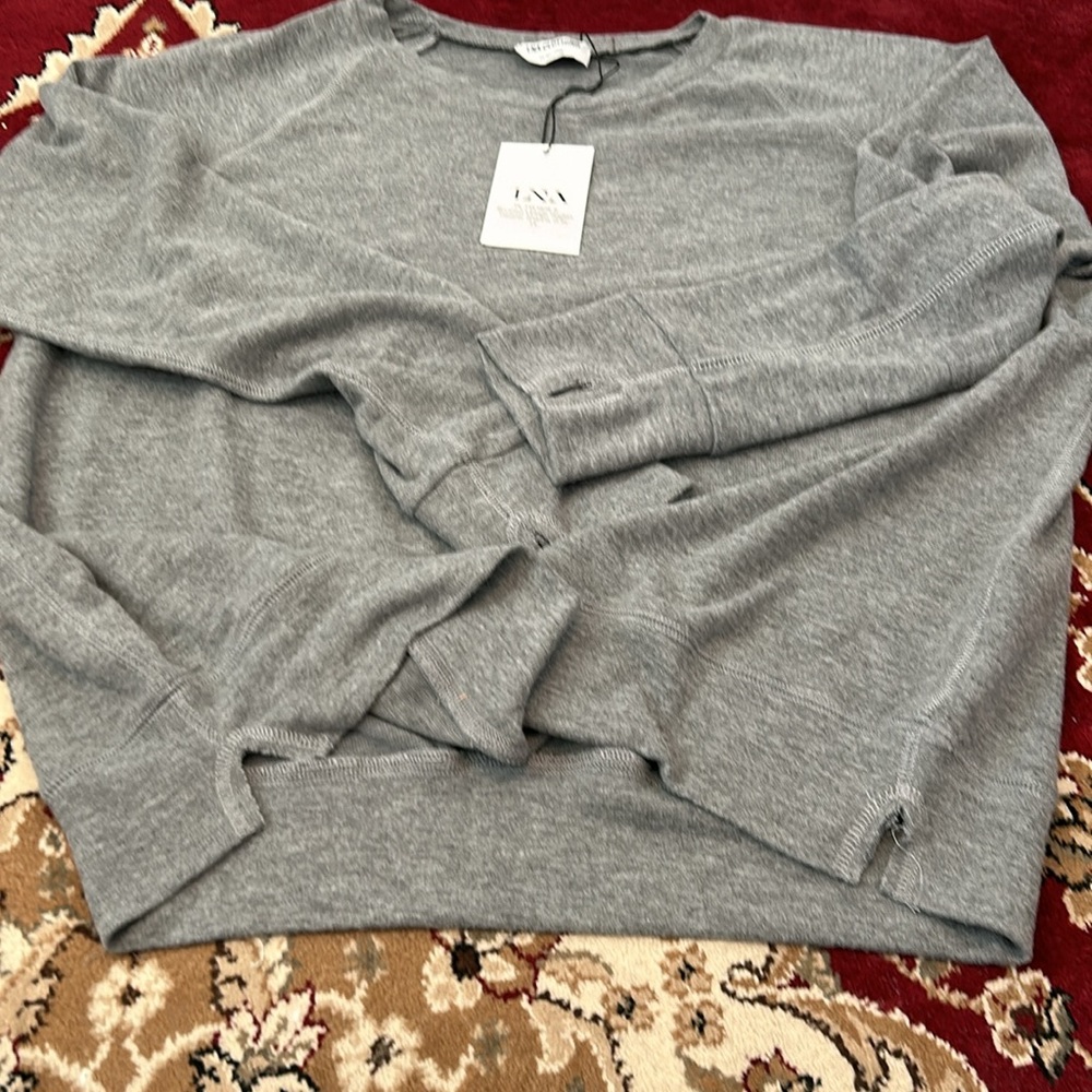 NWT  LNA Brushed Vintage Raglan Sweater in Heather Grey. Size XL